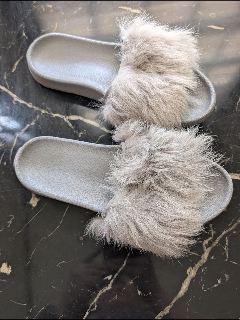 UGG Women's Plush Slide Slippers in Light Gray